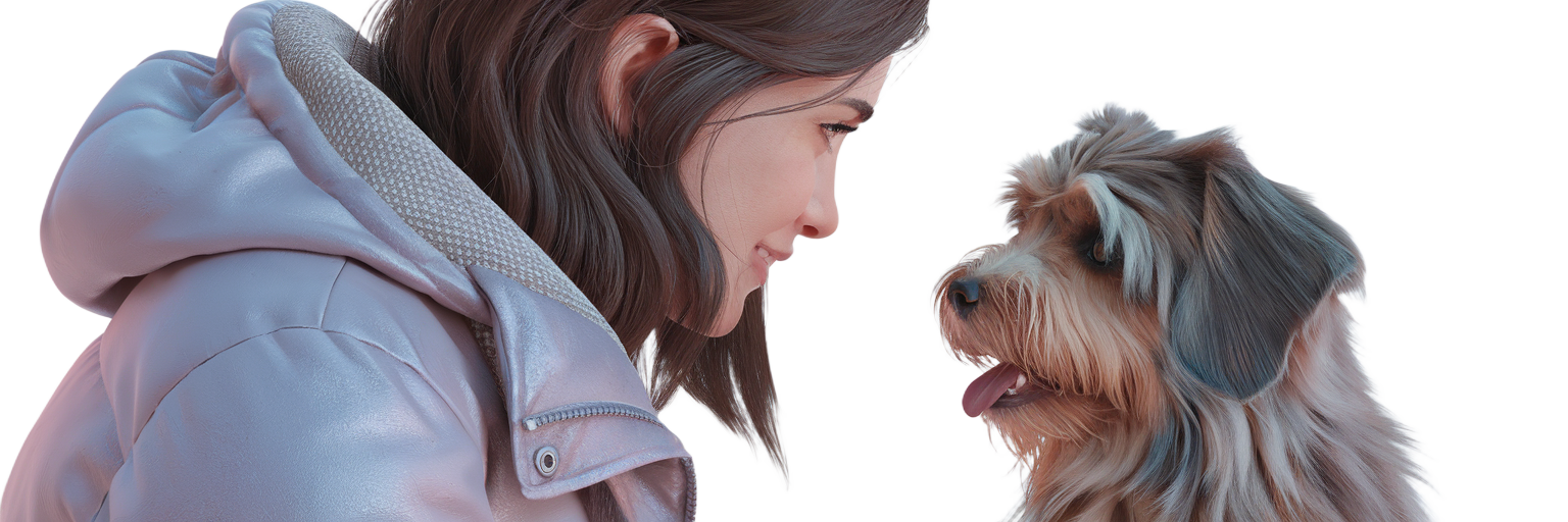 Girl and dog looking at each other